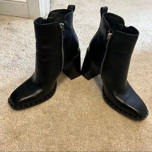 Black block studded heel bootie with zipper
